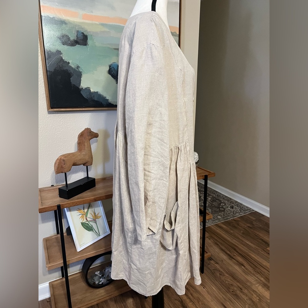 Gudrun Sjödén Linen Button Front Dress Tunic XXL Natural Flax Pockets Lagenlook - Picture 6 of 11